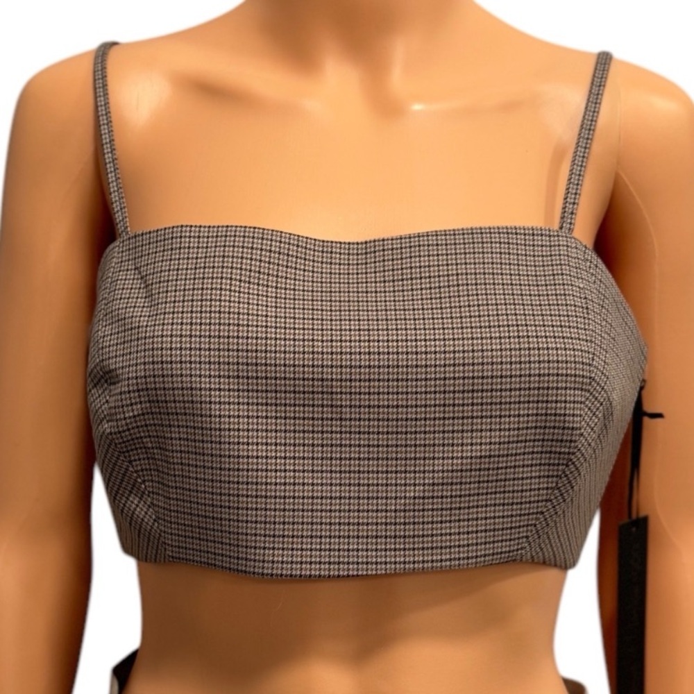 HOUSE OF HARLOW 1960 Plaid Neutral Lined Stretchy Cami Crop Top NWT Medium